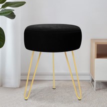 Black Velvet Soft Modern Vanity Footstool - Round Footrest Stool Ottoman Side - £35.49 GBP