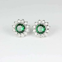 0.60 Ct Round Cut Green Emerald Women&#39;s Stud Earrings 14k White Gold Finish - £73.53 GBP