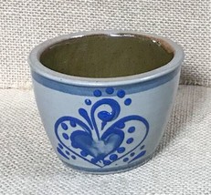 Vintage Art Pottery Votive Candle Holder Gray Blue Heart w Olive Green I... - $11.88