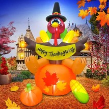 6 FT Inflatable Pilgrim Turkey with LED Lights Fall and Thanksgiving Yar... - $104.47