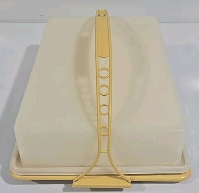 Vintage Tupperware Rectangle Cake Keeper Carrier w/Handle Harvest Gold 9"x13" Item image 2