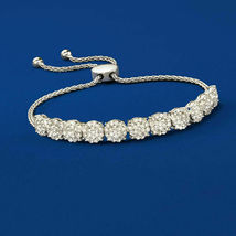 14k White Gold Finish 1.90Ct Round Cut Diamond Adjustable Bolo Women&#39;s Bracelet - £105.37 GBP