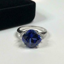 925 Sterlingsilber Zertifiziert 4.25 Karat Blauer Saphir Kissen Form Haufen Ring - £53.81 GBP+
