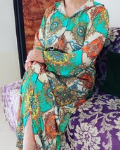 Embroidered Moroccan silk kaftan with hoodie, summer Djellaba for women,... - £135.50 GBP