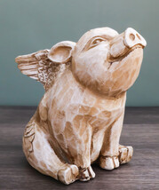 Rustic Country Farmhouse Hog Heavens Flying Baby Angel Pig Coin Money Bank - £19.80 GBP