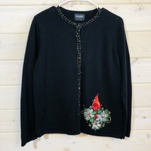 Designers Originals Joy Black Sweater Cardinal Sequins Beads Christmas S... - £13.95 GBP