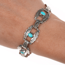 6.75&quot; Vintage Southwestern snake eye turquoise sterling link bracelet - $193.05