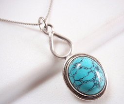 Blue Turquoise 925 Sterling Silver Pendant Corona Sun Jewelry Oval under Hoop - £5.74 GBP