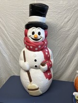 VTG Empire Frosty Snowman 42” Blow Mold Christmas Pipe Hat Broom Red Scarf WORKS - £97.16 GBP