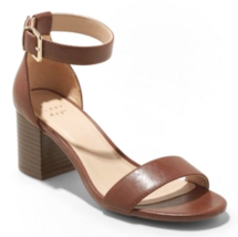 A New Day Faux Leather Brown Kianta Ankle Strap Mid Block Heels Open Toe... - $17.99