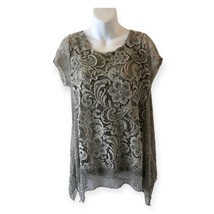 Indigo Soul Blouse Top Sage Green Floral Lace Crochet Long Sleeves Size ? C Pic - £14.45 GBP