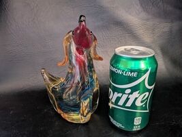 Dog Sitting Venetian Murano Art Glass Statue JICO Style 7 In Red Blue Ye... - $93.47