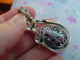(#D-120) light lilac Purple blue green DICHROIC Fused GLASS Pendant sterl SILVER - £53.06 GBP
