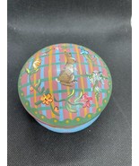 Hand Painted Wood Trinket Jewelry Box Bunny Flowers Stripes Multicolor P... - £10.68 GBP