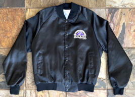 Vintage Colorado Rockies Jacket-1991-Black-L-Auburn-MLB Satin WB-Origina... - £36.61 GBP