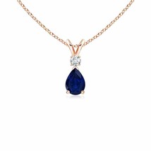 ANGARA 6x4MM Natural Blue Sapphire Pendant Necklace with Diamond in Rose Gold - £332.47 GBP