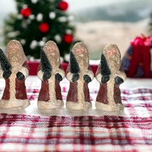 Set of 4-Teena Flanner Folk Art Style Santa Figures Bottle Brush Tree 7.25&quot; - £117.01 GBP