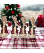 Set of 4-Teena Flanner Folk Art Style Santa Figures Bottle Brush Tree 7.25&quot; - £118.70 GBP