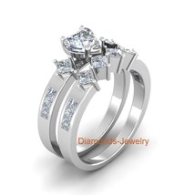 Solid 14K White Gold 2.85Ct Heart Shape Engagement Wedding Ring Set in Size 7.5 - £223.24 GBP