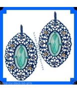 Earring Blue Openwork Earrings Goldtone Pierced Ear Wire - €16,94 EUR