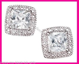 Earring Brilliant CZ Stud Princess Earrings Silvertone Pierced ~NEW~(Cir... - £15.60 GBP