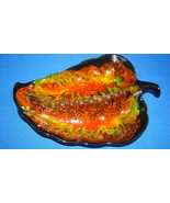 Ashtray Orange &amp; Black Marbled Coloring Leaf Retro Ceramic Vintage USA (... - $69.25