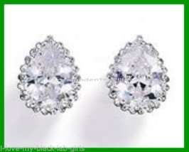 Earring Pear CZ Stud Earrings Silvertone Pierced ~NEW old stock ~ (Circa... - $19.75