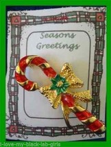 Christmas PIN #0209 Signed AAI Vintage Candy Cane Red &amp; Green Enamal &amp; Goldtone - £19.63 GBP