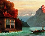 Vtg Postcard 1907 Scenes in Switzerland postcard - Boat &amp; Chapel on Water - $5.38