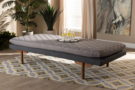 Hermes Two-Tone Gray Fabric Upholstered Walnut Daybed - $12,721.21 MXN