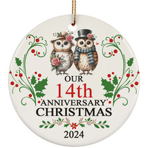 Cute Owl Bird Couple Love 14th Anniversary 2024 Ornament Gift 14 Years Christmas - £11.83 GBP