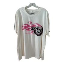 Hot Wheels Logo Flame Graphic T-Shirt – Size 2X – Off White Ivory – Matt... - $17.10
