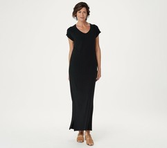 Isaac Mizrahi Live! SOHO Ribbed Maxi Dress with Side Slits BLACK Peite small - £7.56 GBP