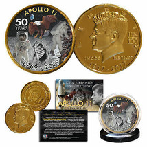 Apollo 11 1st Man on Moon 50th Anniversary JFK100 Birthday 24K Gold Clad Coin - £7.42 GBP