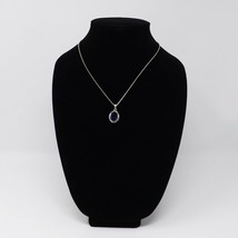 Silver w/ Large Blue &amp; Small Clear Rhinestones Necklace - £8.01 GBP