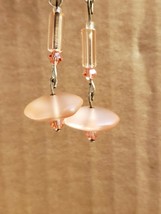 Hand Crafted Artisan Dangle Drop Earrings Pink Beads Beaded - £6.27 GBP