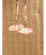 Hand Crafted Artisan Dangle Drop Earrings Pink Beads Beaded - £6.43 GBP