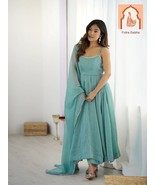 Sky Blue Crunchy Silk Anarkali Suit with Siroski Work and Dupatta Set - €51,60 EUR