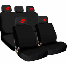 For VW New Car Truck Seat Covers Red Kiss Lip Headrest Black Fabric - £32.25 GBP