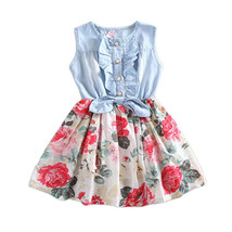 Summer Children Sleeveless Girl Denim Floral Dresses - £15.85 GBP+