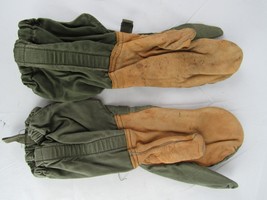 military TRIGGER FINGER mittens green vintage army LEATHER &amp; CANVAS medium - £16.53 GBP