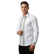 Men CEREMONIA Turkey Shirt 100% Cotton Fancy Rhine Stones #TSV 13 White Slim Fit image 7