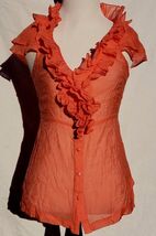 Marineblu Ruffled Top Womens S Coral Gauze Cap Flutter Sleeve Semi Sheer... - $15.34