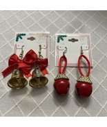 Bell Holiday Christmas Earrings Red And Gold Lot Of 2 - $5.71 CAD