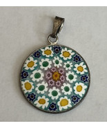 Murano Glass Millefiori Pendant 925 Sterling Silver Disc Necklace - $33.85 CAD
