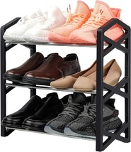 Nihome 3-Tier Shoe Rack Multifunctional Sturdy Steel Organizer Compact, Black - £27.17 GBP