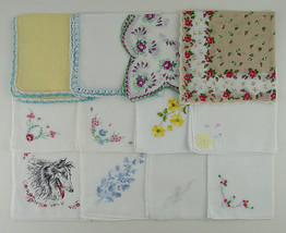 Vintage Lot of 1 Dozen Assorted Vintage Hankies Handkerchiefs  (Lot #Y12) - £50.81 GBP