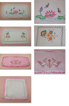 4 Embroidered and/or Cross Stitched Vintage Dresser Scarves (Inventory #E039) - £22.02 GBP