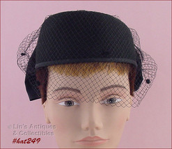 Vintage Bellini of New York Black Hat with Black Netting Veil  (Inv. #HA... - $50.00