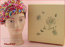 Vintage Beret Style Hat Pink Color Confetti with Hat Box (Inventory #HAT... - $38.00